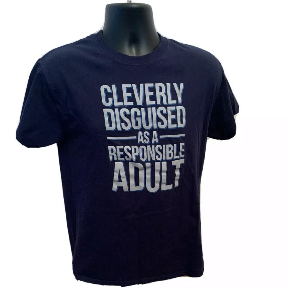 Blue Gildan T Shirt With Funny Print Size Medium